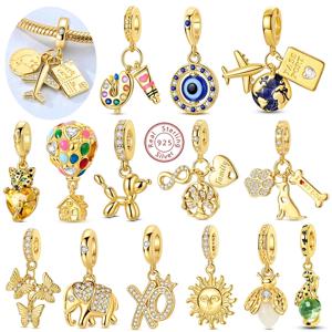 오리지널 참 비즈 펜던트 925 실버 골드 시리즈 나비 반딧불 지구 비행기 참 팔찌 뱅글 여성용 주얼리 선물