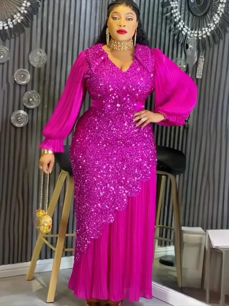 우아한 아프리카 드레스 여성 플러스 사이즈 스팽글 이브닝 파티 롱 드레스 다시키 안카라 터키 의상 로브 아프리카 의류