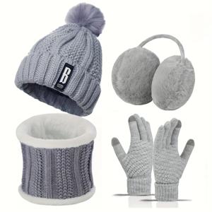 여성용 겨울 4피스 아웃도어 세트: 모자, 장갑, 스카프, 귀마개, 아늑하고 귀여운 디자인 – 완벽한 선물 선택