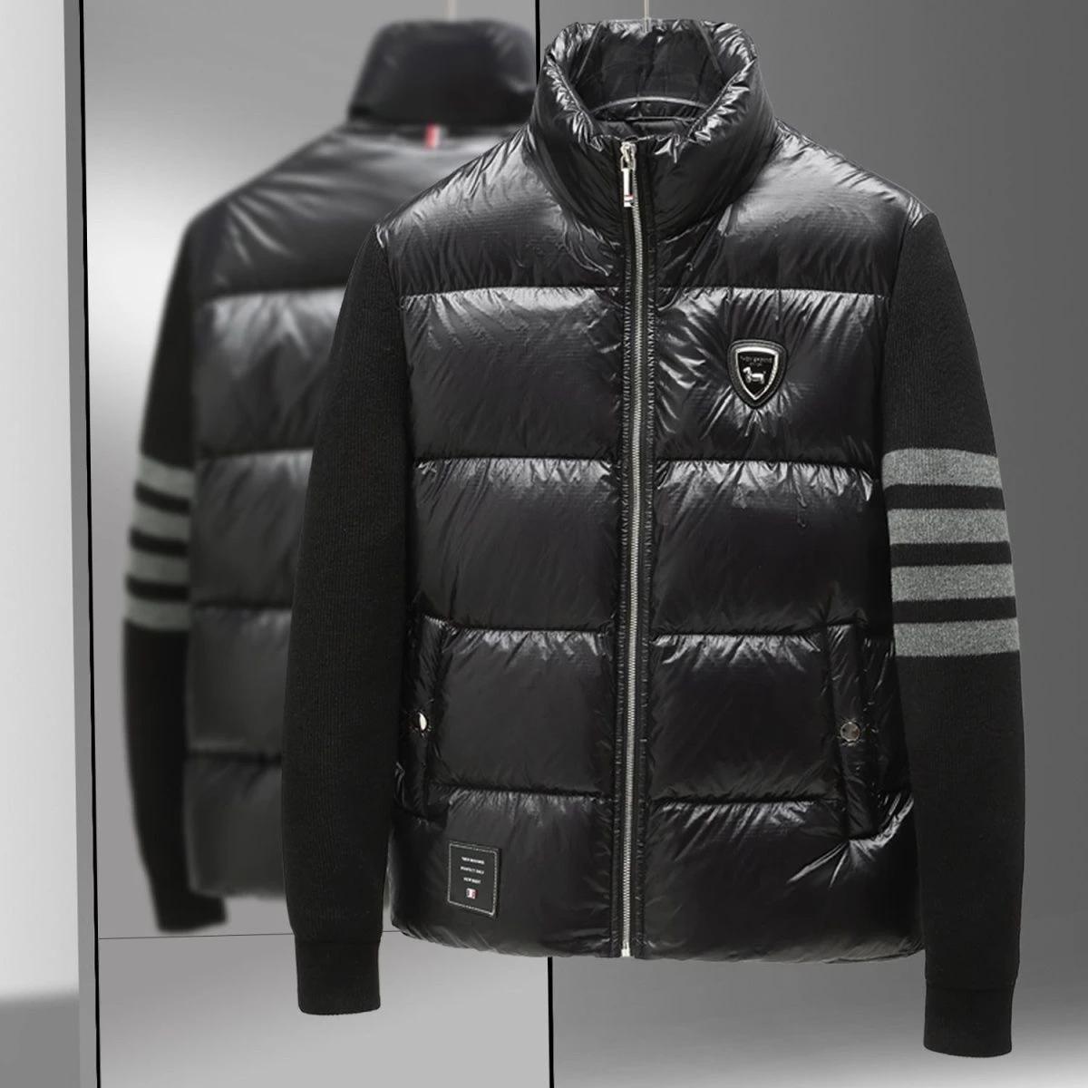 신상 니트 두꺼운 겨울 재킷 남성 패션 브랜드 따뜻한 외투 오리털 코튼 코트 스탠드 칼라 지퍼 클로저 솔리드 컬러