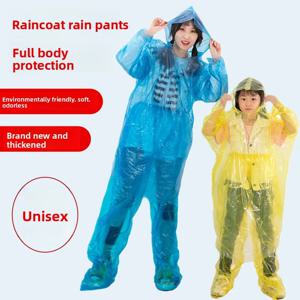 일회용 분리형 우비 및 레인 팬츠 세트: 두꺼운, 풀 길이, 강한 방수, 투명한 오버사이즈 성인 및 어린이용