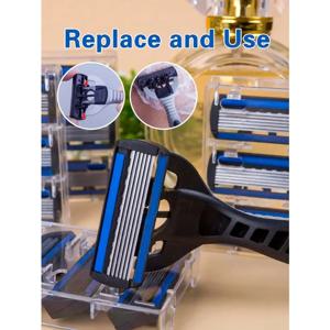 핸들 1개 + 블레이드 12개/ 남녀 수동 안전 면도기 6중 스테인리스 스틸 제모용 교체 가능한 면도기 헤드