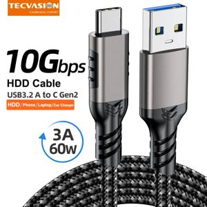 USB3.2 10Gbps USB 타입 C 케이블 USB A to C 3A 60W QC3.0 고속 충전 삼성 NVMe 하드 디스크 외장 안드로이드 데이터 브레이드 2M