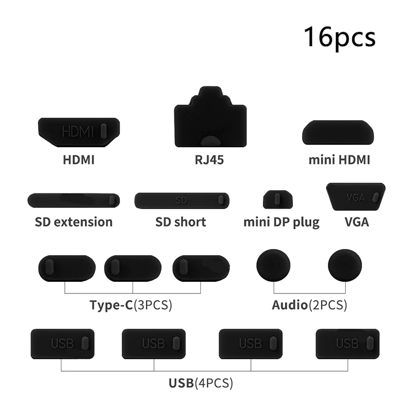 1set/16pcs 실리콘 노트북 안티 먼지 플러그 커버 스토퍼 유형 C 노트북 방진 USB 포트 HDMI RJ45 인터페이스 방수 커버