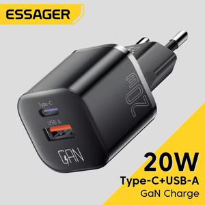 Essager 20W GaN USB 유형 C 충전기 PD 고속 충전 전화 QC 3.0 iPhone 14 13 12 11 Pro Max Mini iPad 충전용 빠른 충전기