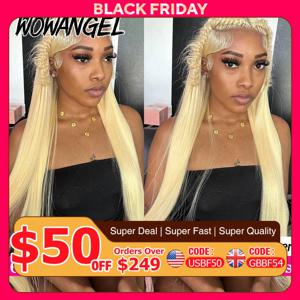 Wow Angel 613 Blonde 여성용 HD 레이스 풀 프론트 가발, 스트레이트 인모 가발, 미리 뽑은 딥 이별 브라질 헤어, 13X6