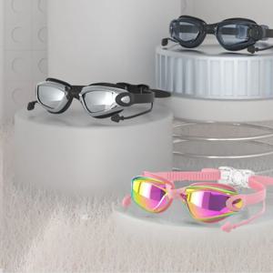 전문 다이빙 고글 전기 도금 남성과 여성 올인원 귀마개 안경 안개 방지 방수 HD 수영 고글