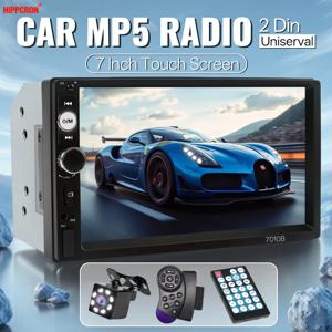 HIPPCRON 7인치 자동차 라디오 2din HD 터치 스크린 MP5 플레이어 블루투스 12V FM ISO 전원 Aux 입력 미러 링크 멀티미디어 플레이어