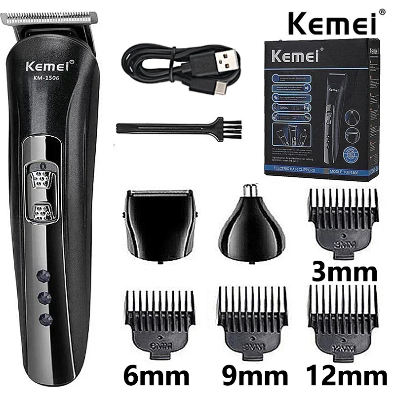 Kemei KM-1506 다기능 USB 머리 깎기 충전식 전기 머리 깎기 전기 면도기 수염 면도기 머리 깎기 Keme