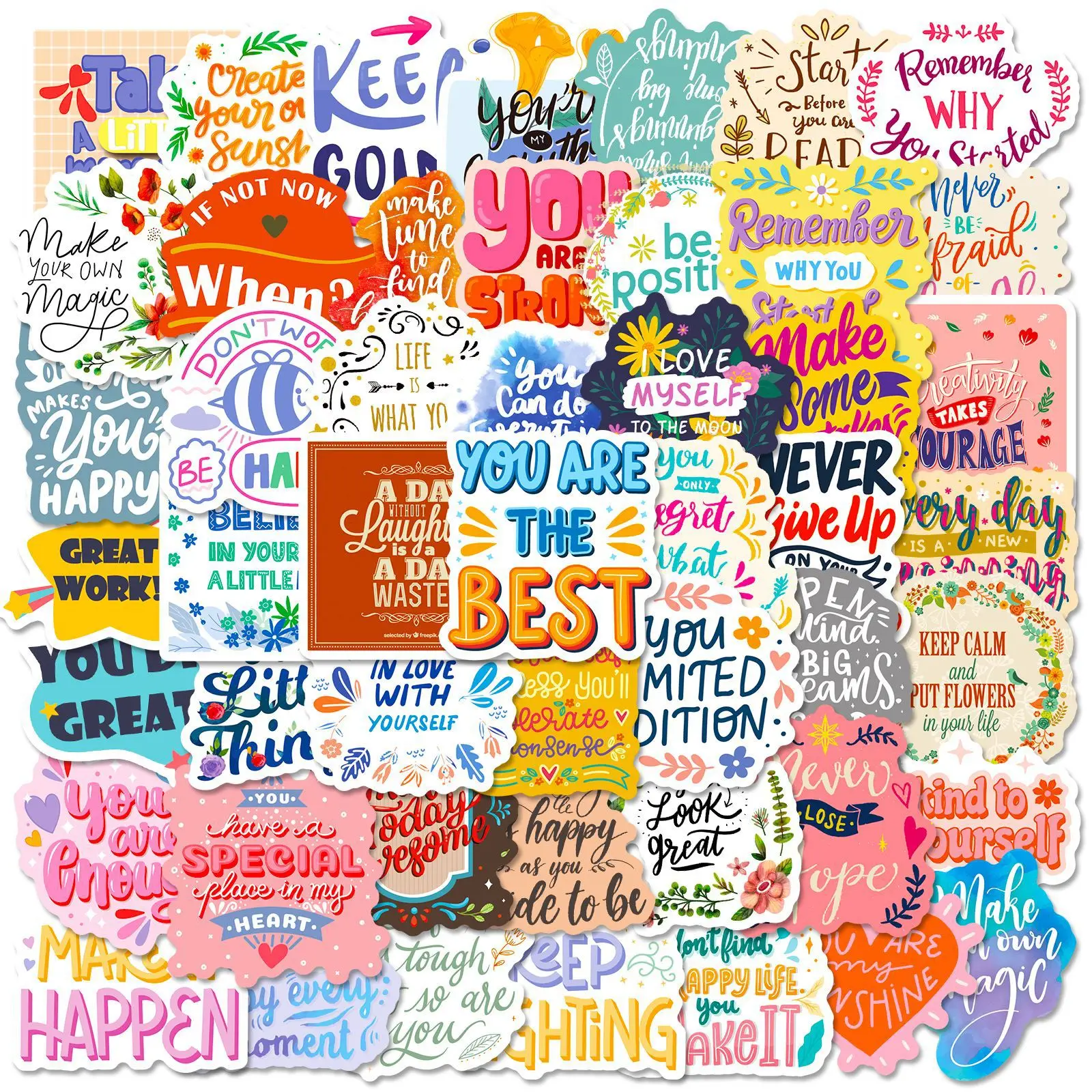 여성용 감동적인 미적 스티커, 성인 노트북, 물병, 전화 케이스, 50 개