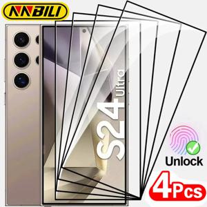 NNBILI 4PCS 풀 커버 강화 유리 삼성 갤럭시 S24 25Ultra S24 25 Plus S22 S21 S23 보호 화면 보호 필름