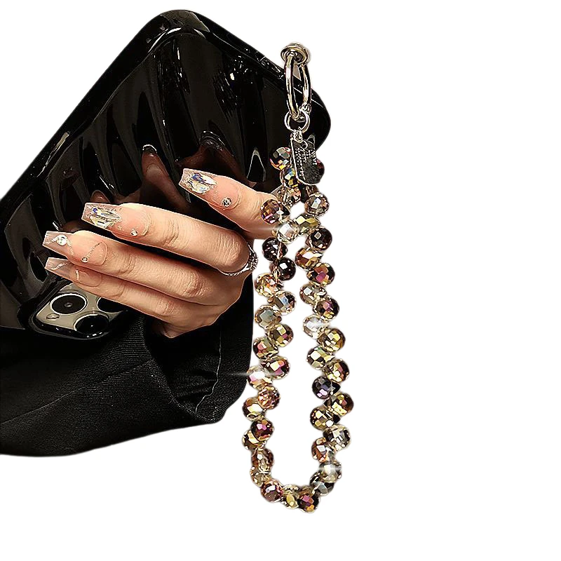 수제 럭셔리 스파클링 크리스탈 다이아몬드 휴대 전화 매는 밧줄 매력 펜던트 팔찌 전화 케이스에 적합 AirPods 자동차 키