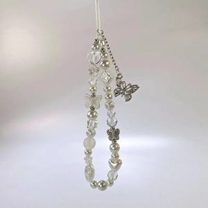 전화 매력에 귀여운 실버 나비 진주 키 체인 여자 모바일 액세서리에 대한 귀여운 매는 밧줄 핸드폰 스트랩 펜던트