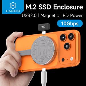 Hagibis Magnetic M.2 2230 NVMe SSD 인클로저 Magsafe SSD 케이스 USB C 3.2 Gen2 - iPhone 16 Pro Max ProRes MacBook용 NVMe PCI-E