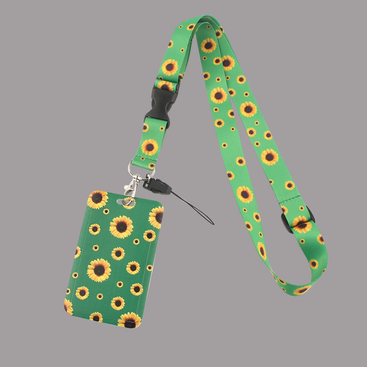 여름 뜨거운 스타일 해바라기 매는 밧줄 조정 가능한 버클 전화 USB 배지 홀더 친구 선물을위한 교수형 밧줄 목걸이
