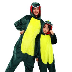 Kigurumi 녹색 공룡 만화 잠옷 Onesies 여성 남성 동물 잠옷 점프 슈트 크리스마스 할로윈 코스프레 파티 의상