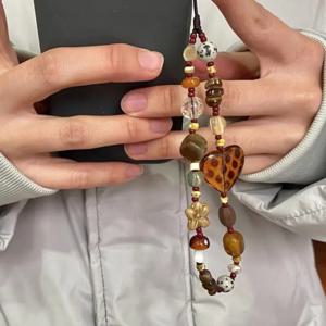 레트로 중국 스타일 휴대용 체인 손목 짧은 교수형 밧줄 전화 케이스 여성을위한 자동차 키 체인 가방 펜던트