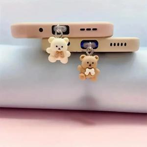 아이폰에 대 한 귀여운 작은 곰 전화 먼지 플러그 펜 던 트 삼성 Xiaomi Type-C/iOS/마이크로 USB 인터페이스 셀 먼지 플러그 액세서리