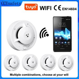 Tuya Wifi 스마트 연기 감지기 광전 센서 화재 경보기 85dB(AA 배터리 포함) 홈 보안을 위한 Tuya 앱과 호환 가능