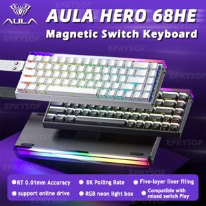 AULA HERO 68HE 마그네틱 스위치 키보드 RGB 게임용 기계식 키보드 빠른 트리거 8K 반환 유선 Esports 맞춤형 키보드