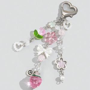 모조 진주 활 하트 펜던트 가방 펜던트 핑크 딸기 중공 꽃 튤립 페르시 키 체인 액세서리