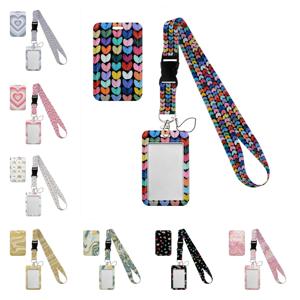 버클이있는 간단한 대리석 하트 레인보우 카드 홀더 사랑스러운 교수형 로프 ID 패스 교수형 액세서리 홀더 매는 밧줄 passr 케이스