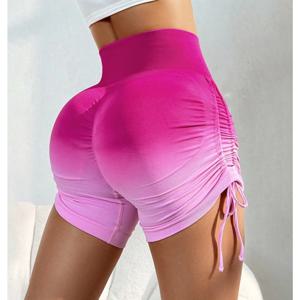 여성 여름 그라디언트 Drawstring 스포츠 반바지 체육관 높은 허리 복숭아 엉덩이 탄성 슬리밍 반바지 요가 피트니스 레깅스