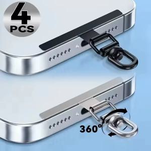 1-4Pcs 새로운 업그레이드 된 360 회전식 금속 강철 전화 테더 탭 클립 핸드폰 끈 패치 가스켓 안전 커넥터 조각