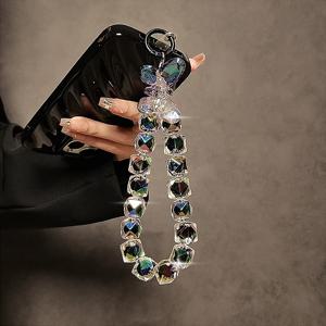 럭셔리 폰 끈 크리스탈 샤이니 아크릴 보우 폰 참 숏 손목 체인 핸드 헬드 체인 비드 펜던트