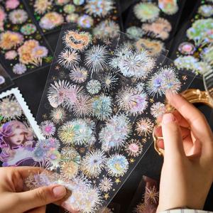 Journamm 3Pcs 불꽃 놀이 테마 스티커 PET 소재 DIY Scrapbooking 콜라주 편지지 장식 정크 저널 미학 스티커