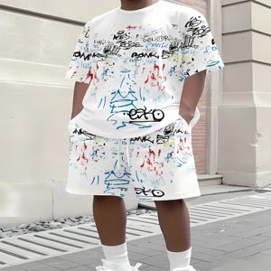 남성용 통기성 캐주얼 반팔 반바지 세트 3D 프린팅 아웃도어 도시 스트릿 탑 반바지 캐주얼 투피스 세트 (인기 상품)