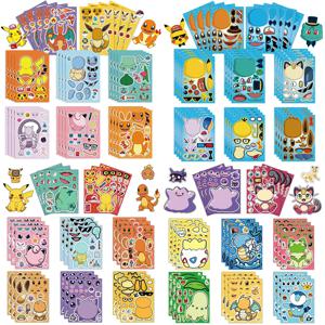 6/8/12/16 시트 포켓몬 퍼즐 스티커 어린이 얼굴 만들기 피카추 Gengar 애니메이션 조립 퍼즐 아이 DIY 게임 파티 장식