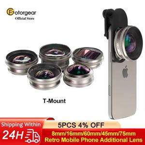 Fotorgear 레트로 T-마운트 휴대폰 외부 렌즈, 16mm 초광각, 8mm Fisheye, 45mm/74mm 매크로 렌즈, 1.55x Anamorphic