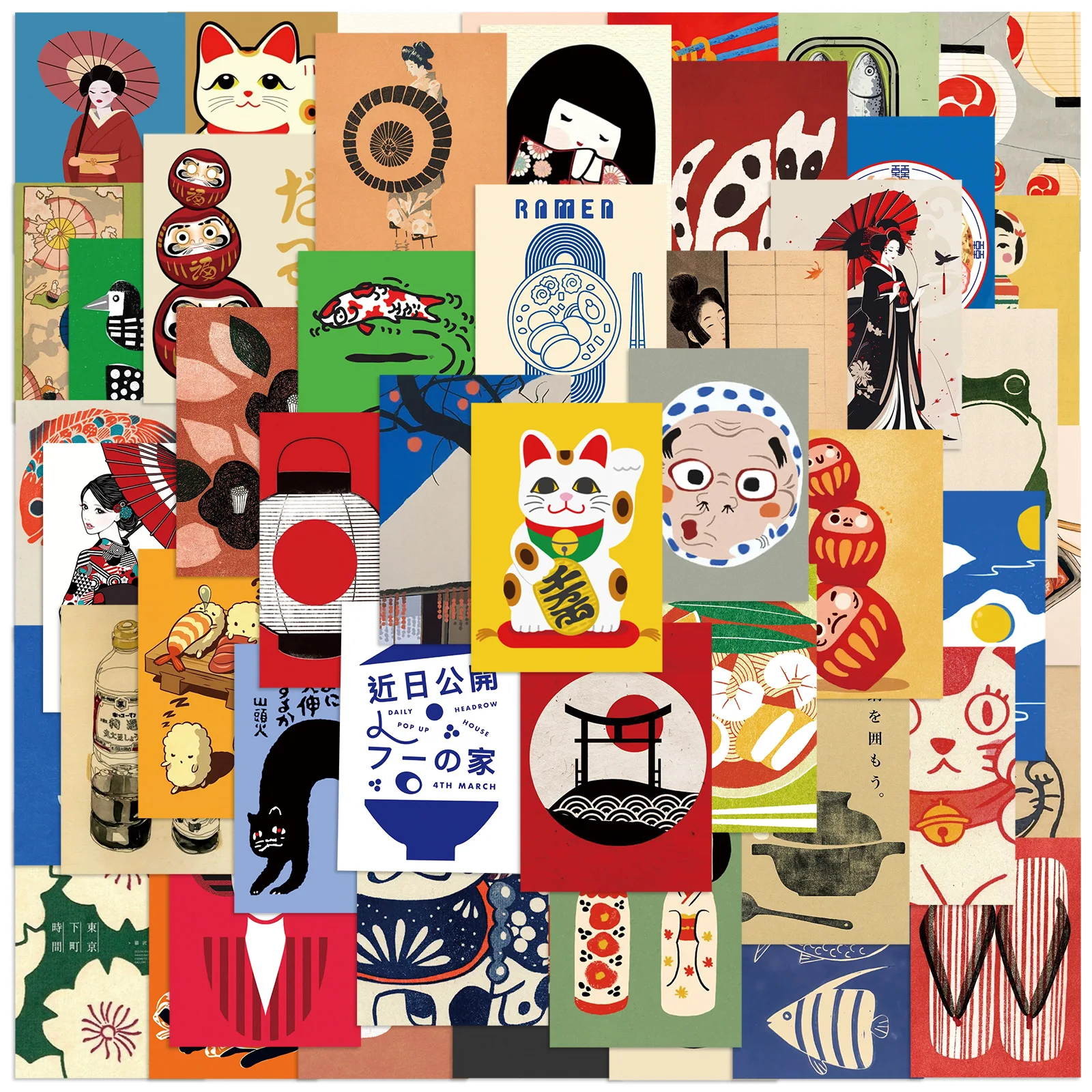 50pcs 만화 일본 스타일 포스터 스티커 장식 냉장고 휴대 전화 케이스 스케이트 보드 컴퓨터 노트북 방수 스티커