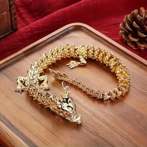 움직이는 팔다리를 가진 웅장한 3D 합금 황금 용 조각상 - 가정용 데스크탑 장식, 힘과 행운의 상징