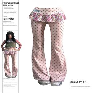 2025 가을 겨울 여성 Y2k 롱 트라우저 페이크 투피스 2000년대 K팝 패션 갸루 로우라이즈 플레어 팬츠 스키니 스윗 하라주쿠