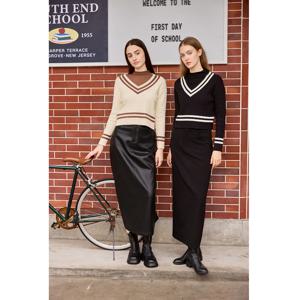 AP 여성 2026 가을 겨울 니트 패치워크 스웨터 목폴라 모달 셔츠 스트레치 스커트 가죽 스커트