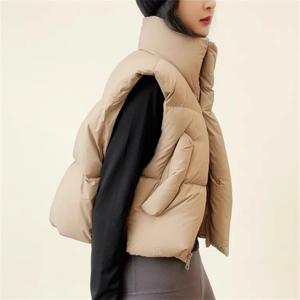 가을 겨울 여성용 짧은 코튼 다운 조끼 짧은 스탠드 업 칼라 따뜻한 민소매 퀼트 조끼 야외 자켓 탑 아웃웨어