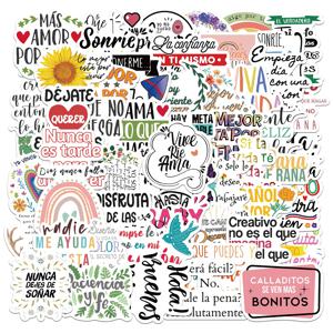 55PCS 창의적이고 영감을주는 스페인어 핸드북 DIY 전화 케이스 노트북 워터 컵 냉장고 데스크탑 방수 스티커