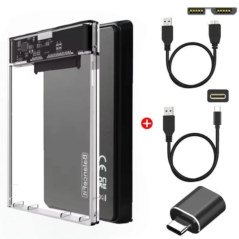 투명/검정색 HDD 케이스 HDD 인클로저 2.5인치 SSD SATA-USB 3.0 Type-C 어댑터 휴대용 외장 하드 드라이브 박스 도구가 필요 없음