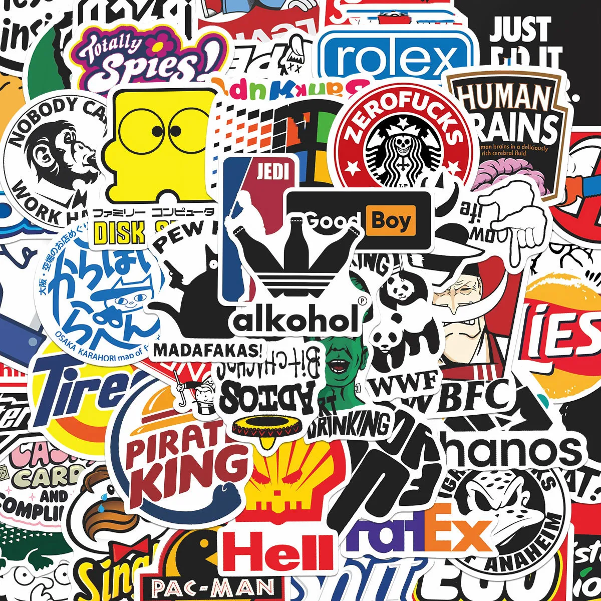 50Pcs 재미 있은 멋진 스티커 성인 하드 모자 데칼 전화 노트북 가방 노트북 스케이트 보드 방수 스티커