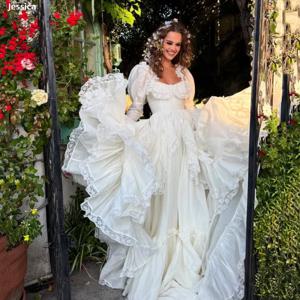 제시카 스위트 프린세스 이브닝 드레스 긴 소매 화이트 댄스 파티 드레스 레이스 멀티 레이어 파티 베스 티도스 드 갈라 맞춤형