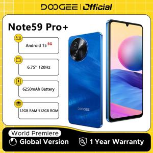 【브랜드+】DOOGEE Note59 Pro+ 5G 스마트폰 안드로이드 15 6250mAh 배터리 6.75인치 120Hz 화면 12GB 512GB AI 카메라 휴대폰