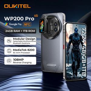 【브랜드+】오키텔 WP200 프로 5G 모듈형 러기드폰 탈착식 이어폰 시계 72GB+1TB MTK8200 스마트폰 108MP 휴대폰