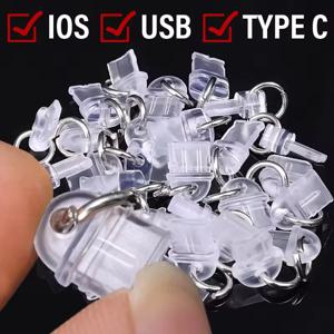 IOS/Type C/마이크로 USB 충전 포트 방진 스토퍼 먼지 플러그 DIY 펜던트 iPhone iPad 용 투명 보호기 플러그 Samsung