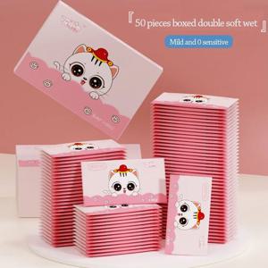50개 패션 소독 아기 물티슈 손 세정 비직포 티슈 휴대용 물티슈 야외용