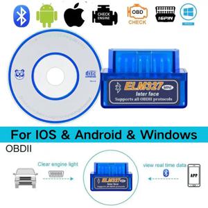 MINI ELM327 Bluetooth5.1 V2.1/V1.5 디스크 자동 OBD2 스캐너 자동차 진단 도구 코드 리더 도구(안드로이드/IOS/윈도우용)