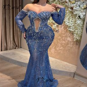 럭셔리 아프리카 여성 파티 드레스 블루 비즈 크리스탈 컷아웃 이브닝 드레스 맞춤형 우아한 프로모션 드레스 2026