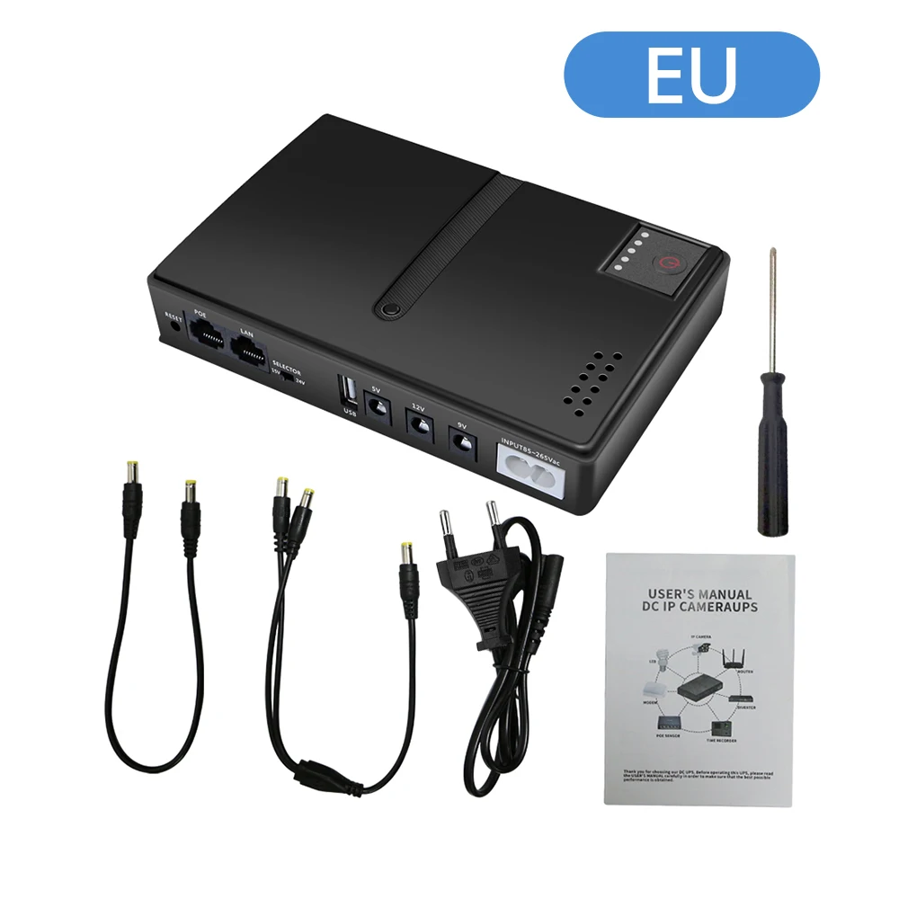 EU 플러그 1018L DC UPS 배터리 백업 5V 9V 12V 2A 15V 24V 출력 무정전 전원 공급 장치 85‑265V UPS 배터리 백업