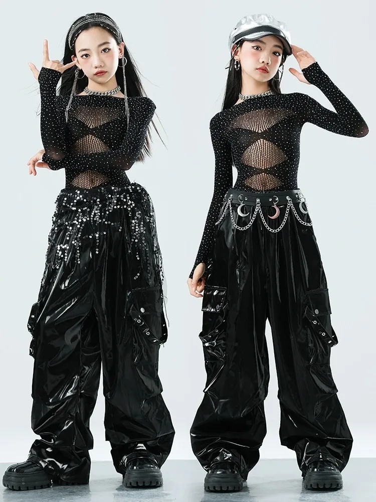 어린이 재즈 댄스 의상 메쉬 탑 스커트 세트 스트리트 댄스 공연 의상 귀여운 소녀 의상 중국 제조업체